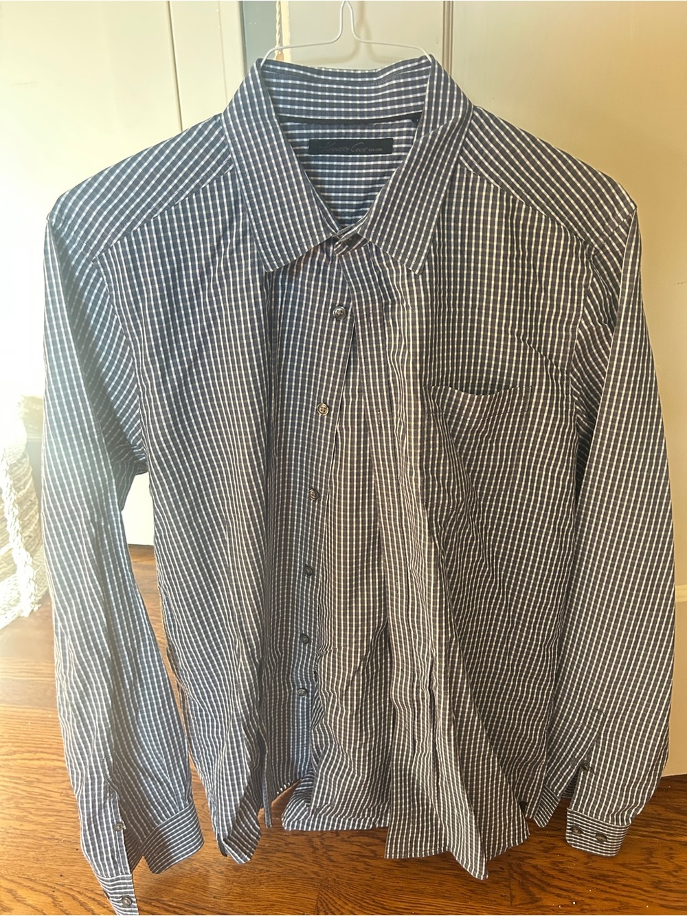 KENNETH COLE Men's Striped Button-Up Shirt - Blue & White size Large
